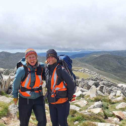 All smiles hiking to Mt Kosciuszko