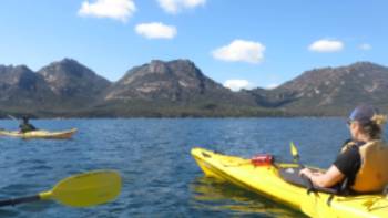 Kayaking in Coles Bay beneath the Hazards | Ashton Sayer