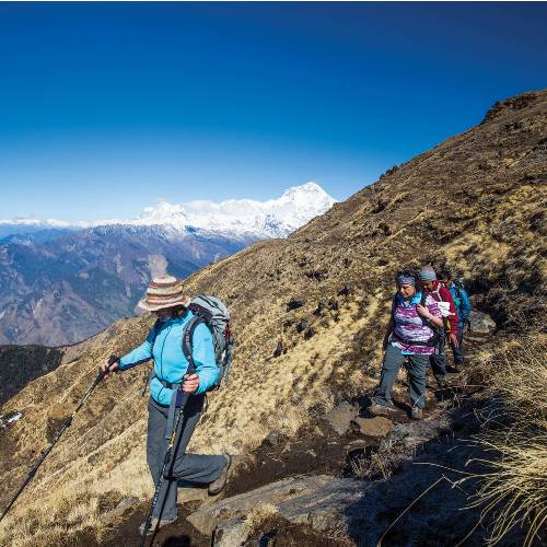 Trekkers enjoy fantastic weather while walking from Kopra Rodge to Swantha